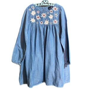 BASEFIELD Floral Embroidered Girls Chambray Dress Prairie Size 5T Modest Comfy